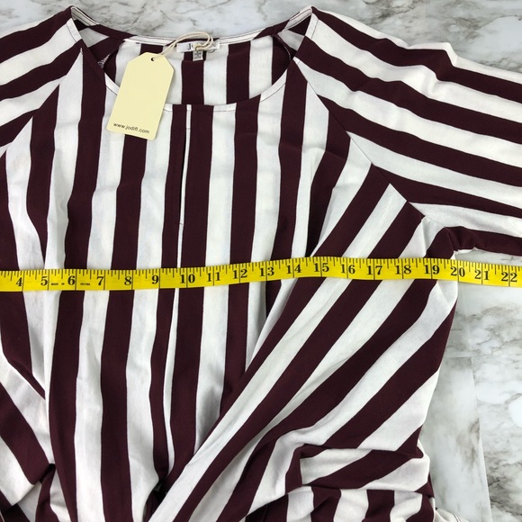 Jodifl Red Striped Bell Sleeve Tie Peplum Blouse - Picture 7 of 8